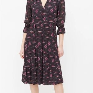Ba&sh Black and Pink Calliope Patterned Dress Midi Size 2 (Medium US6)